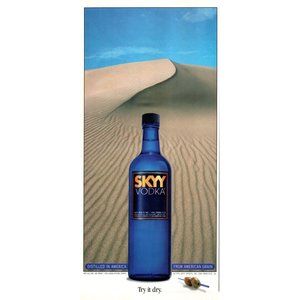 1996 Skyy Vodka Vintage Print Ad Blue Bottle Desert Sand Dune Olives Wall Art